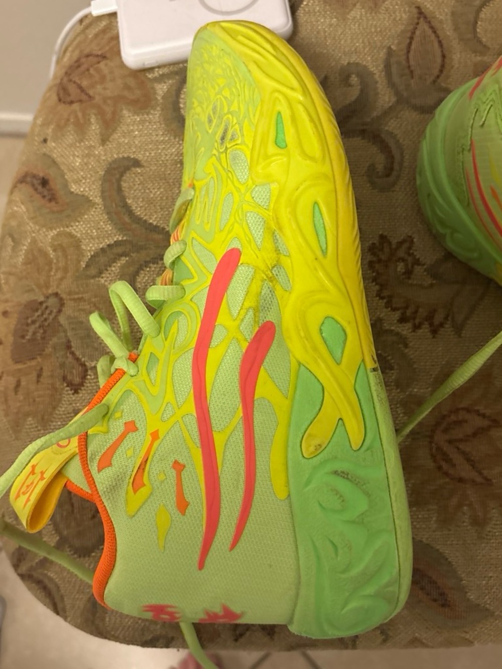 Puma youth boy Neon Lime Athletic Sneakers with Coral Accents